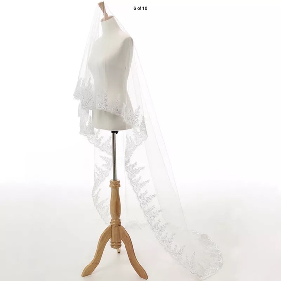NewGraceful cathedral veil w/lace & sequin beading main image 5